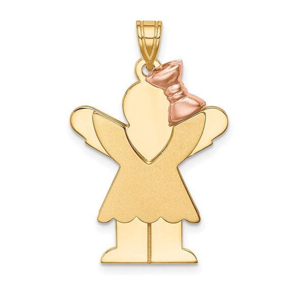 Kazi Luxury 14k Two-Tone Large Girl with Bow on Right Engravable Charm